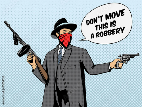 Gangster with gun robbery pop art vector