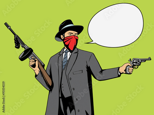 Gangster with gun robbery pop art vector
