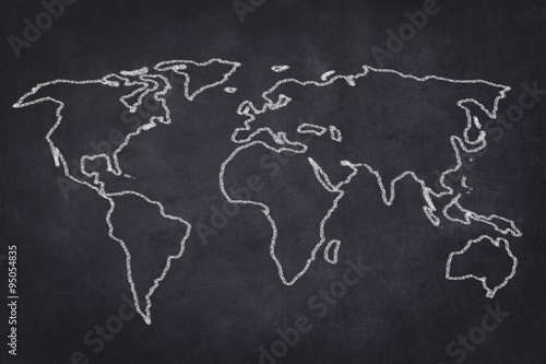 Weltkarte Zeichnung auf schwarzer Tafel - Welt Karte 