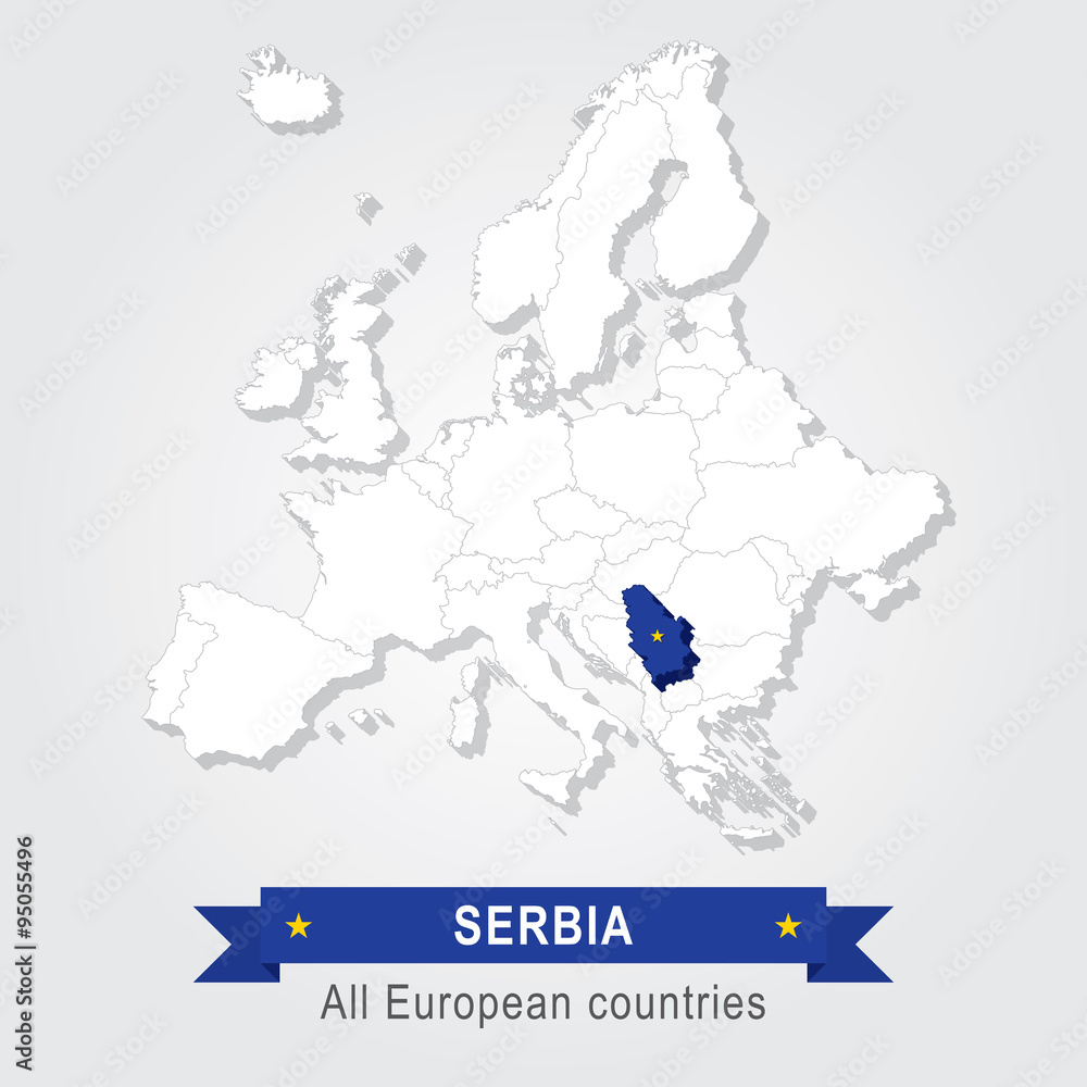 Obraz premium Serbia. Europe administrative map.