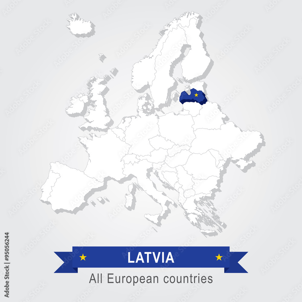 Obraz premium Latvia. Europe administrative map.