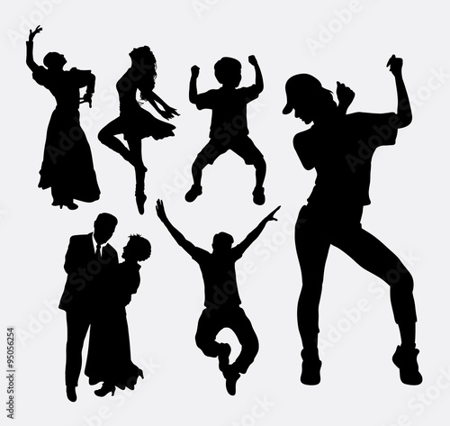 Dancer pose, male, female, and kid silhouette. Good use for symbol, logo, web icon, game elements, mascot, or any design you want. Easy to use.