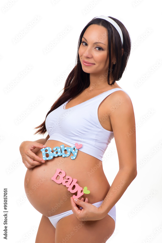 Pregnant woman with label Pregnant woman with label