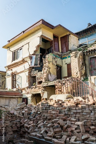Earthquake ruins of a house.