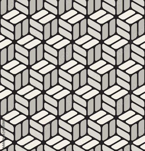 Vector Seamless Black   White Rounded Corner Rectangles Cubic Pavement Pattern