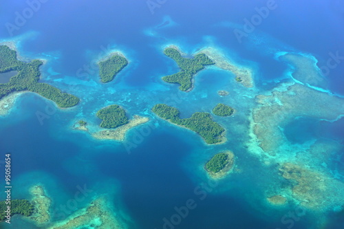 Aerial seascape with islands and coral reef Panama