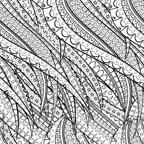 Tracery seamless, loops, doodle wind pattern. Mehendi tentacles. mehndi design. Handmade wave texture, curved doodling design. Good for site background, textile, printing. Vector.