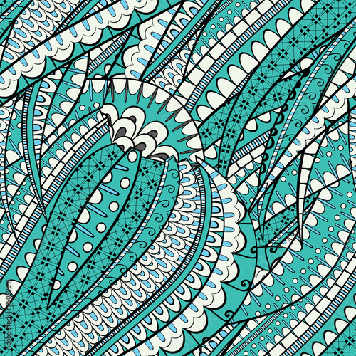 Tracery seamless, loops, doodle wind pattern. Mehendi tentacles. mehndi design. Handmade wave texture, curved doodling design. Good for site background, textile, printing. Vector.