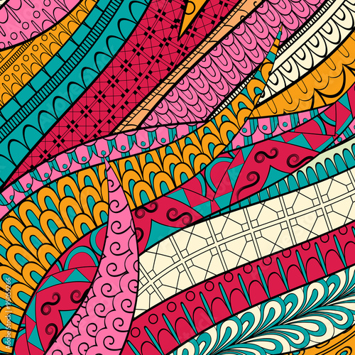 Tracery calming pattern. Mehendi design. Neat even colorful harmonious doodle texture. Silt algae, sea motif, tentacles. Ambitious, bracing, usable curved doodling mehndi. Vector.