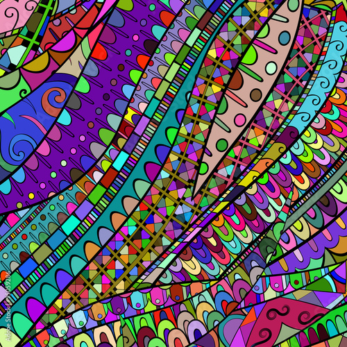 Tracery calming pattern. Mehendi design. Neat even colorful harmonious doodle texture. Silt algae, sea motif, tentacles. Ambitious, bracing, usable curved doodling mehndi. Vector.