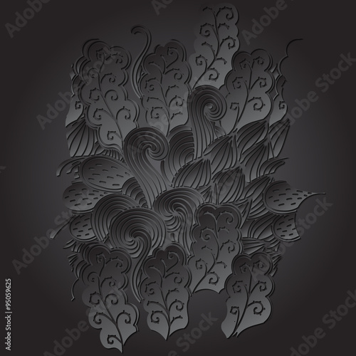 Tracery calming black shape. Mehendi design. Neat even harmonious doodle texture. Ambitious bracing usable handmade, discreet curved doodling mehndi. Indifferent faded motif. Vector.