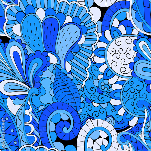 Tracery seamless calming pattern. Mehendi design. Neat even colorful harmonious doodle texture. Algae sea motif. Indifferent discreet. Ambitious bracing usable, curved doodling mehndi. Vector.