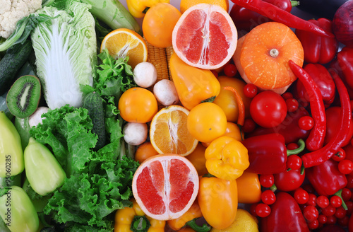 Colourful composition of fruit and vegetable  close up