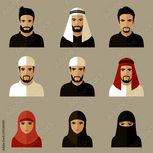 vector illustration, arabic people, arab woman, arabian man