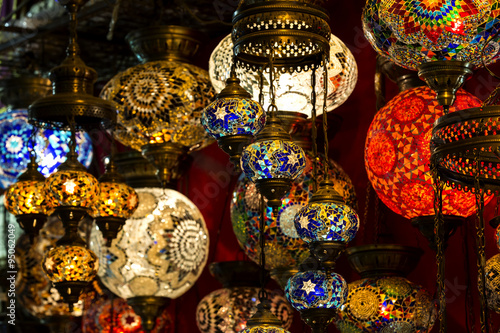 traditional Asian lanterns of colored glass on the market