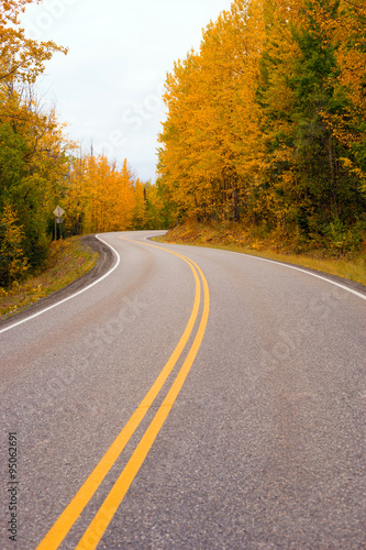 Double Yellow Lines Fall Highway Alaska Highway Transportation