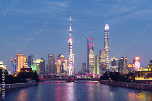 Shanghai skyline with Oriental Pearl Tower, Shanghai World Financial Centre,Jin Mao Tower and Shanghai Tower. photo