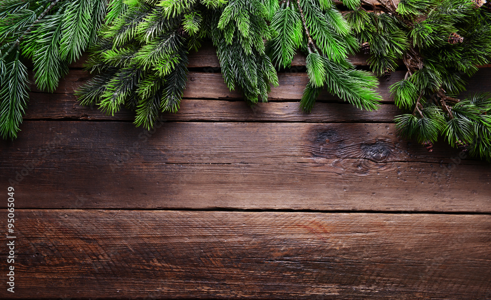 Christmas tree frame on wooden background Christmas tree frame on wooden background