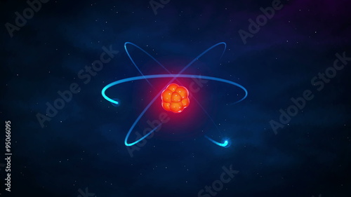 Orange glowing atom with electrons in orbit
