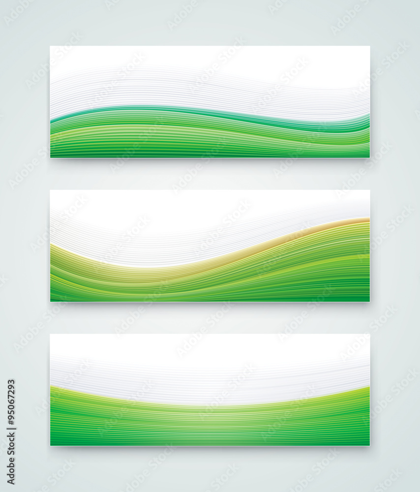 Abstract header collection, green white wave banners.