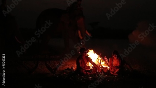Lifestyle Mahout with elephants 
nighttime at Surin,Thailand.