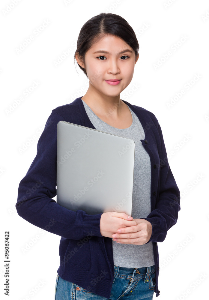 Asian woman hold with notebook computer Asian woman hold with notebook computer