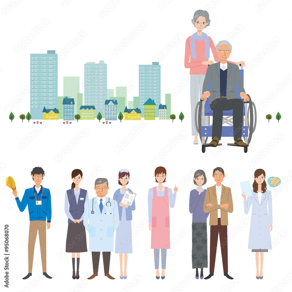 高齢者 車いす イラスト 地域 Stock Vector Adobe Stock