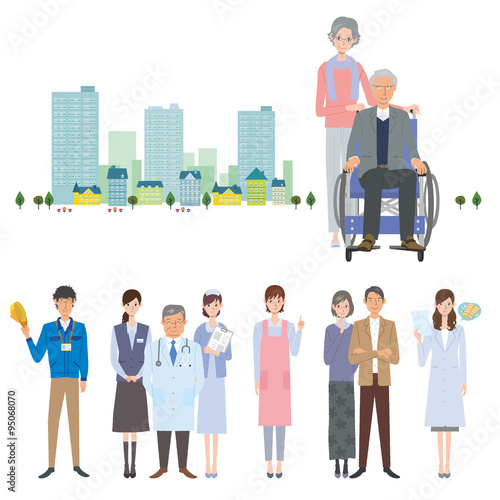 高齢者　車いす　イラスト　地域