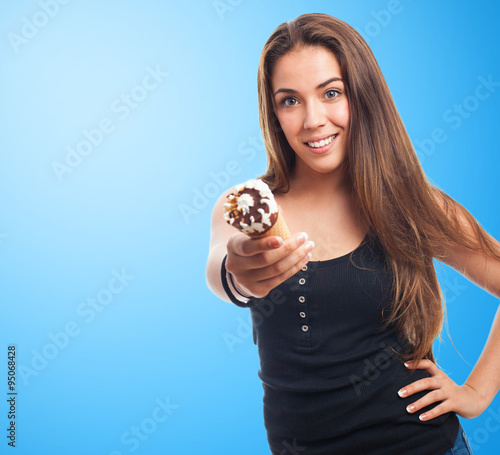 portrait of a girl offering a delicious ice cream