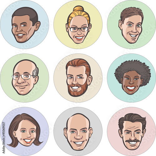Collection of diverse cartoon vector people faces