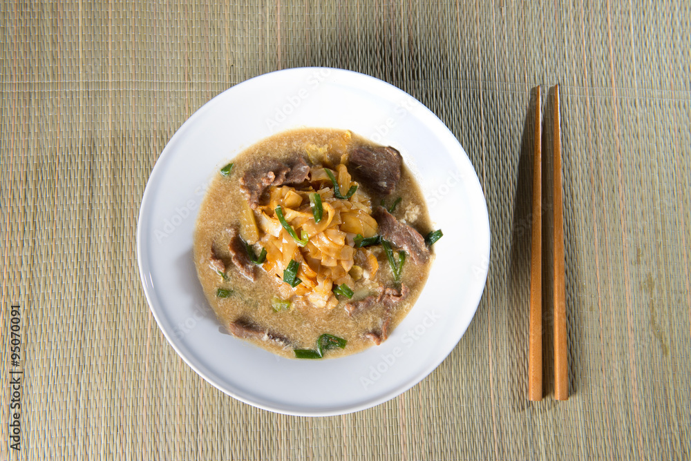 Αυτοκόλλητο wat tan hor, popular cantonese fried noodle with beef