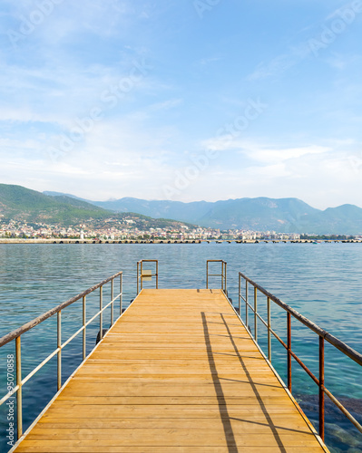 Wooden pier in Mediterranean sea  Turkey