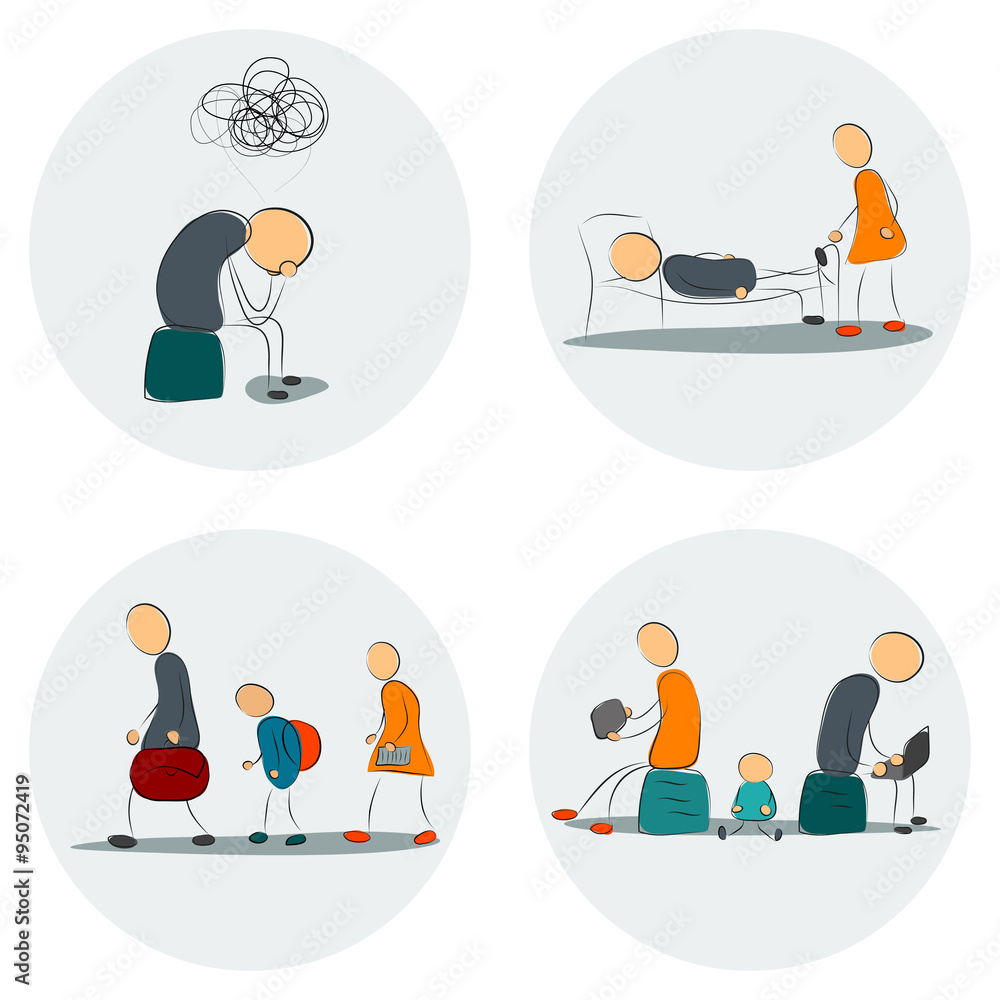 Icon set family in depression Icon set family in depression