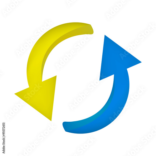 Arrow symbol, yellow blue icon clipart cycle business concept. Vector illustration isolated on white background.