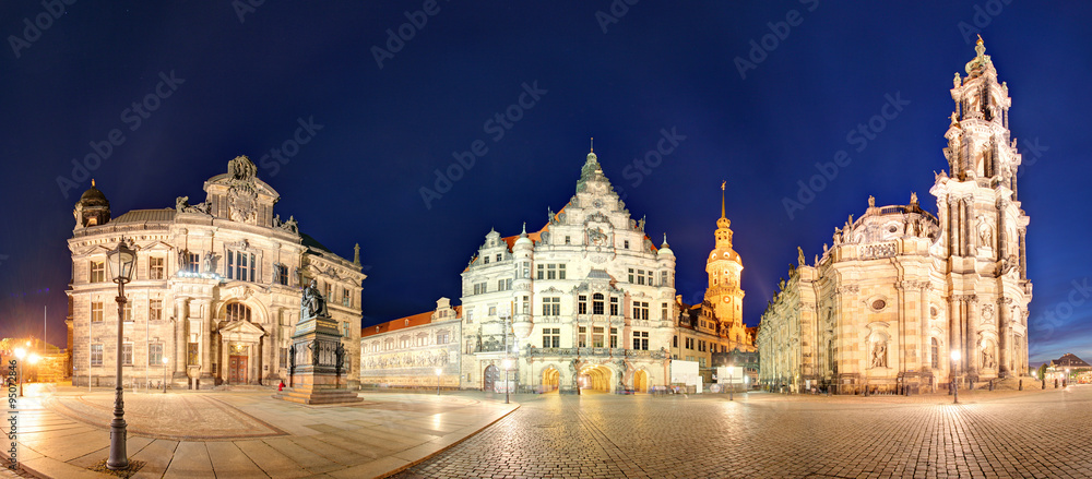 Dresden panorama at night, with Hofkirche cathedral
