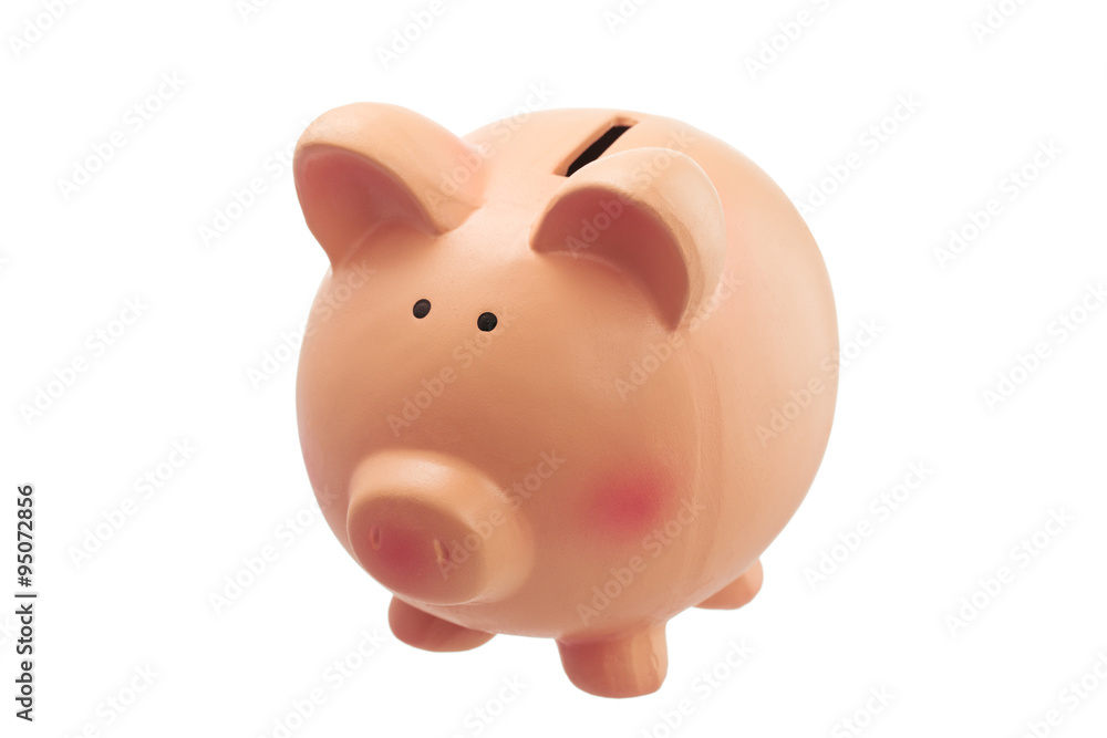 Funny piggy bank isolated on white