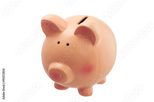Funny piggy bank isolated on white