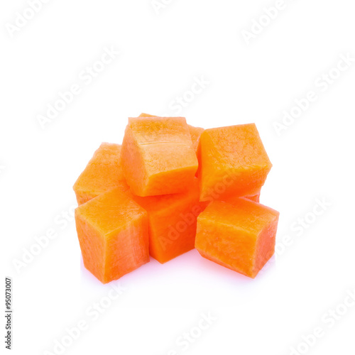 Diced carrots on white background