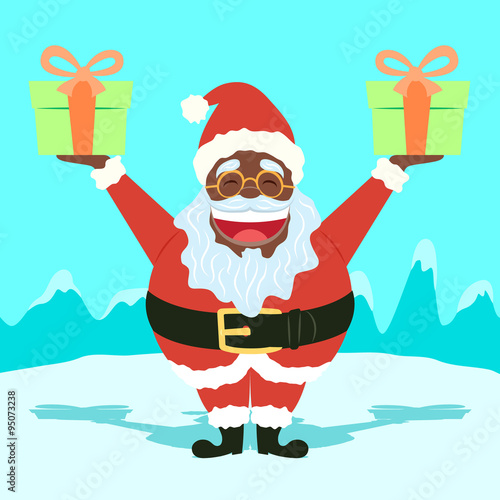 Black Funny Santa Claus Holding Presents