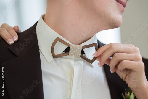 Wooden Bow-tie on a suit