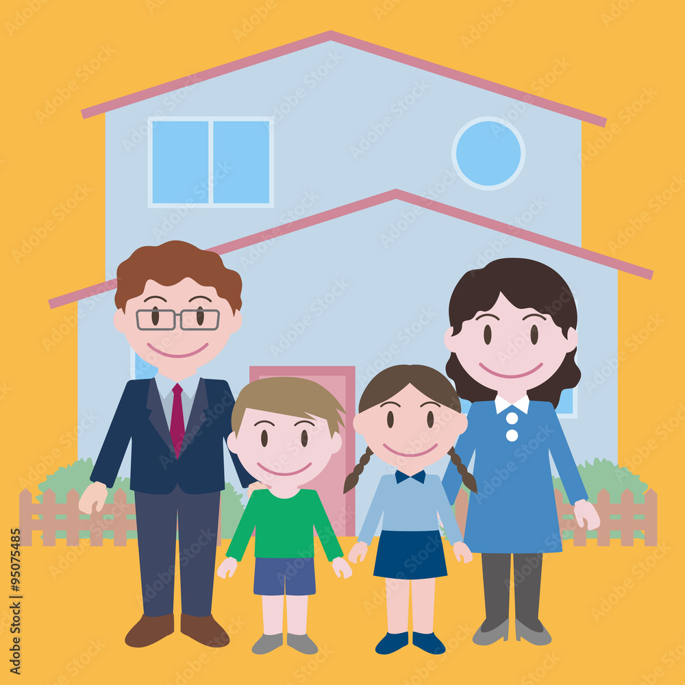 family in front of their house, vector illustration family in front of their house, vector illustration
