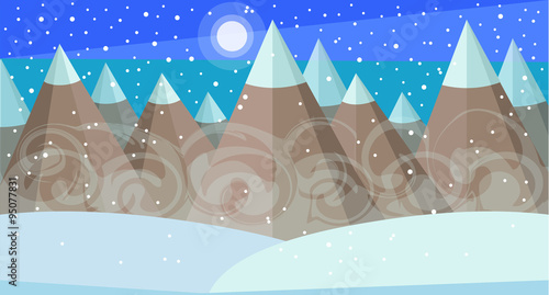 Snow covered mountain peaks in a snowstorm