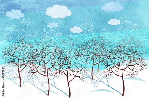 Winter forest landscape in the morning