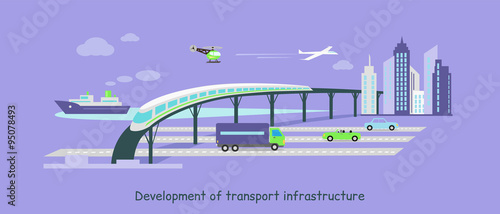 Development of Transport Infrastructure Icon Flat