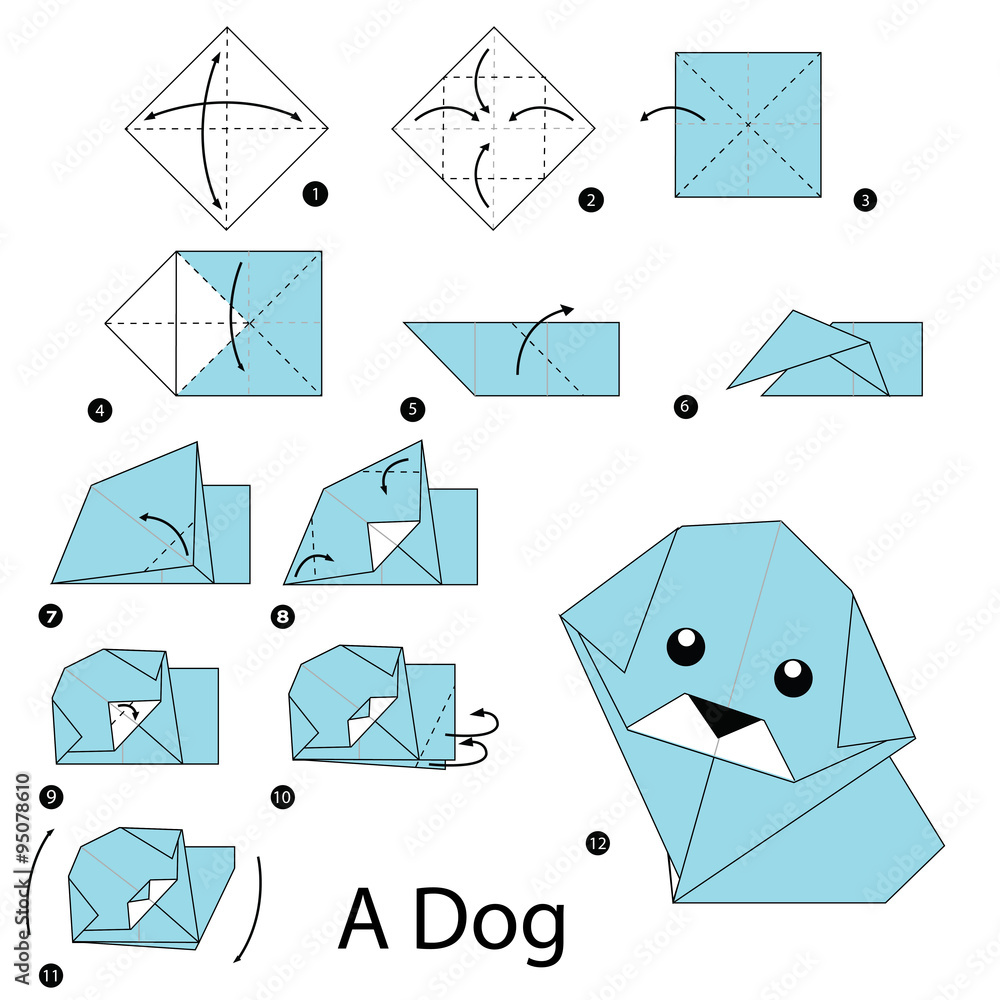 step by step instructions how to make origami dog. Stock Vector Adobe