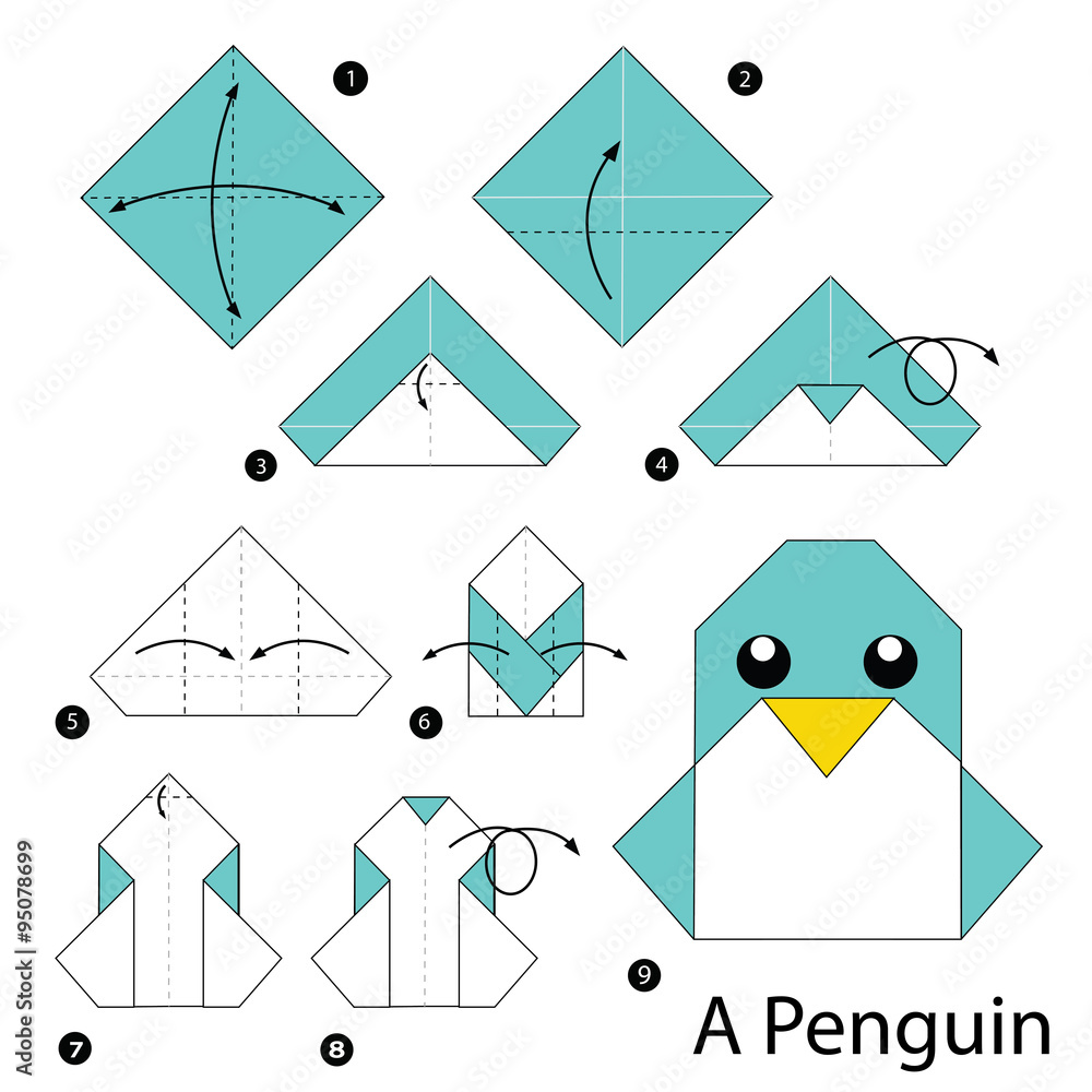 Naklejka premium step by step instructions how to make origami Penguin.