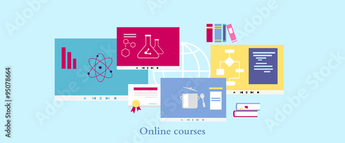 Online Course Icon Flat Design Style