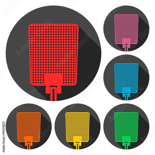 Flyswatter icons set with long shadow
