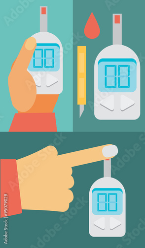 home glucometer with hand. concept of pharmacy