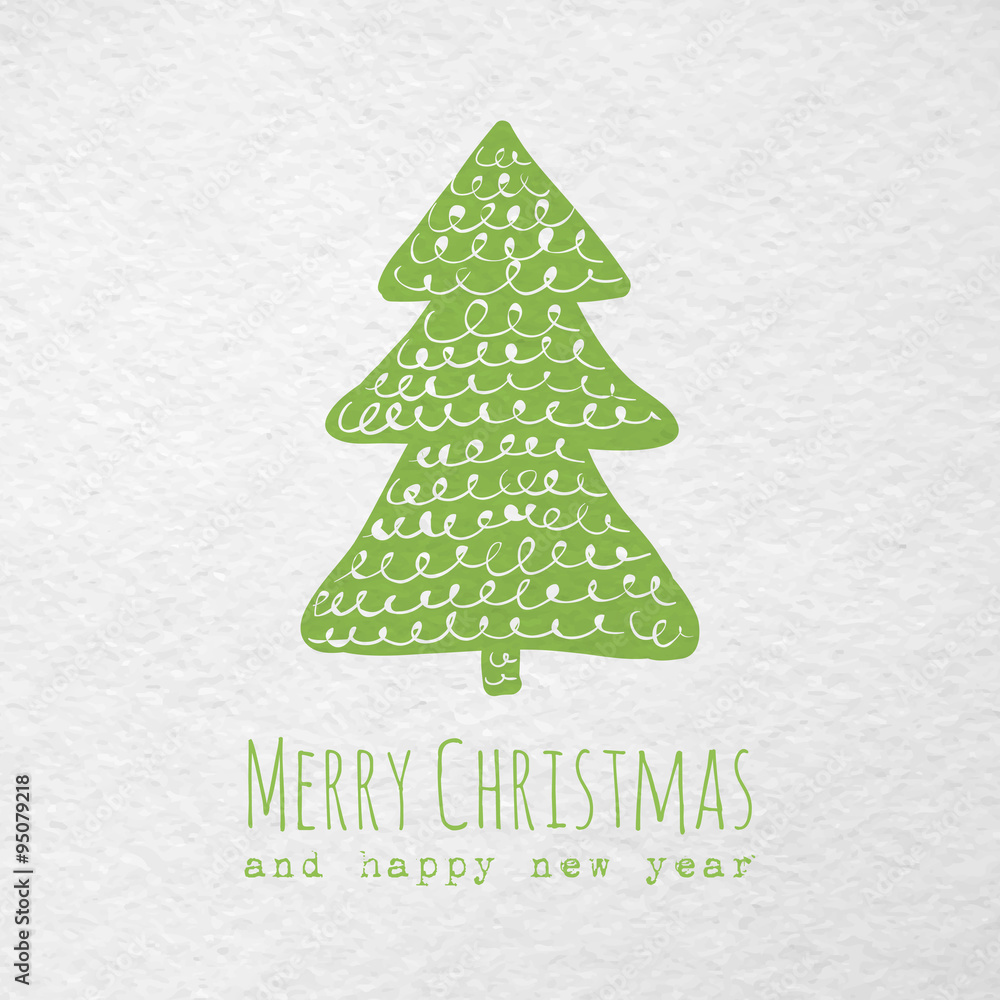 Christmas greeting paper card with hand drawn christmas tree Christmas greeting paper card with hand drawn christmas tree